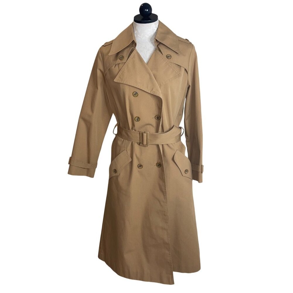 Sears Vintage Womens Trench Coat Size Small Tan Pockets Belted Casual New